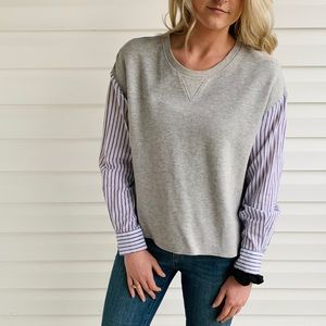 M Loft Grey Crewneck Front / Striped Back